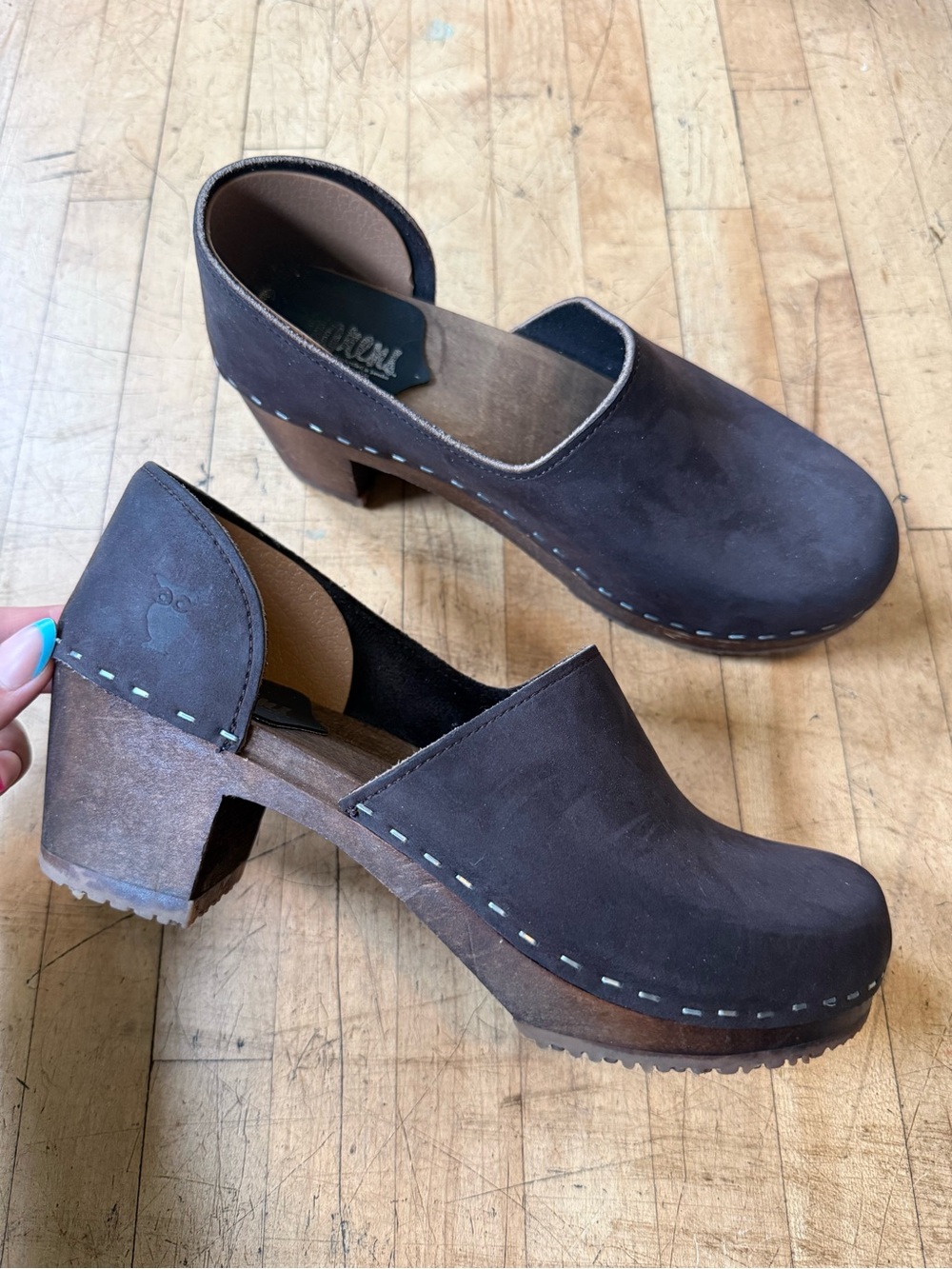 SANDGRENS Brett Closed Back Clogs Mule Dark Brown Leather Fudge Cottagecore 38
